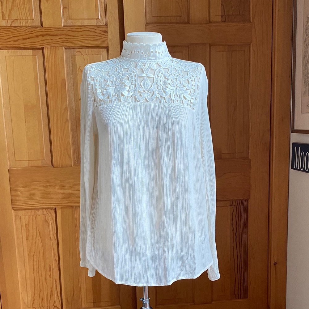 Victorian- style Ivory Blouse with Lace Details